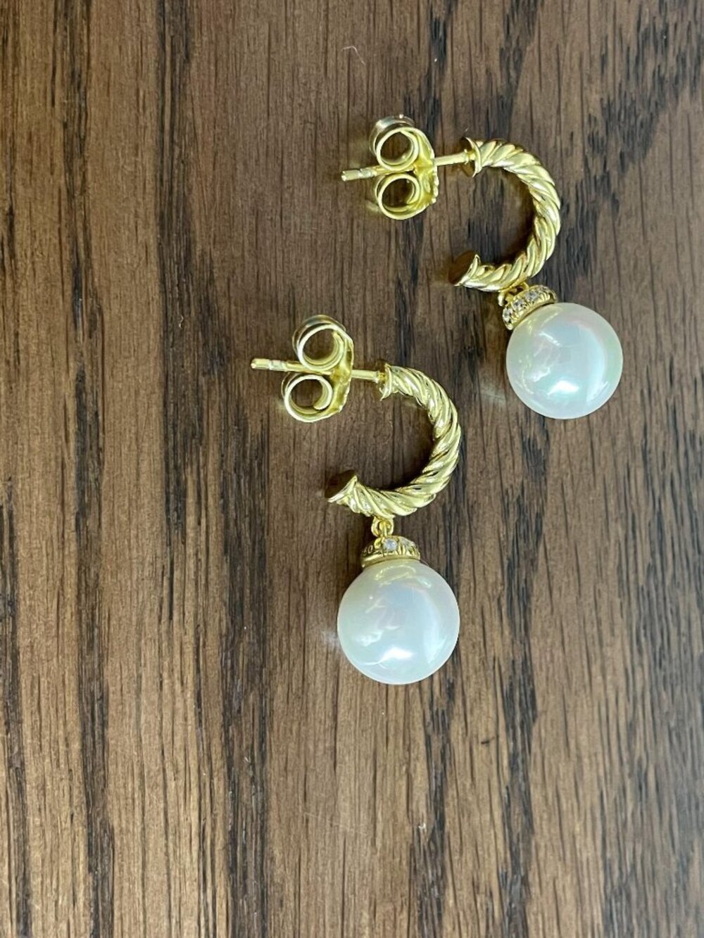 David Yurman Petite Solari Hoop Drop Earrings in 18K Yellow Gold with Pearls